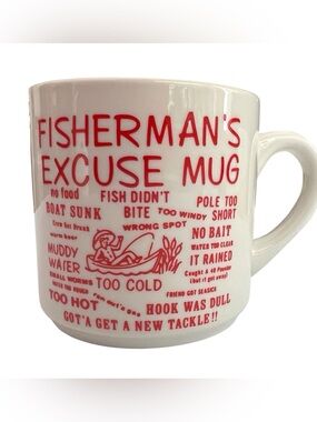 Vintage ‘Fisherman’s Excuse Mug’ Ceramic Mug Novelty Fishing Humor NEW